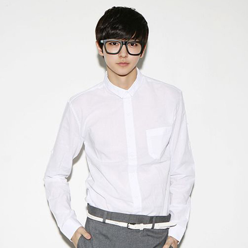 ldb 春夏新款 韩版修身男士长袖衬衫 纯色男方领衬衣 潮寸衣商务休闲