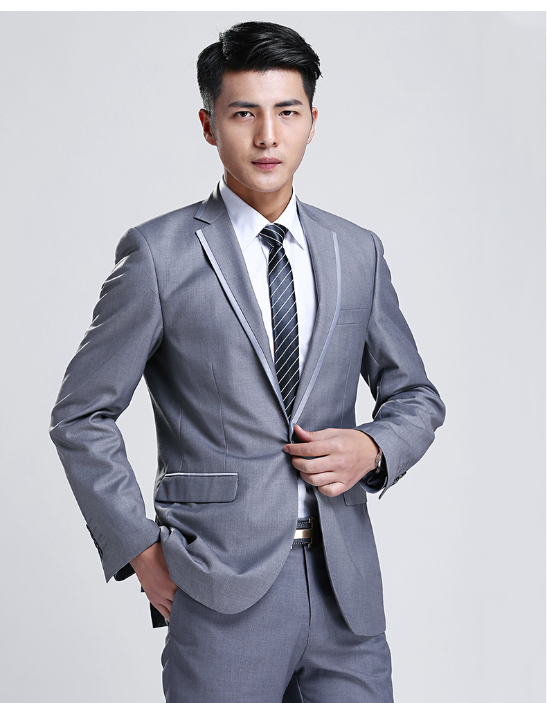 haipaihaoyu西服套装男修身商务正装西装拼接时尚西套西1637黑色175码