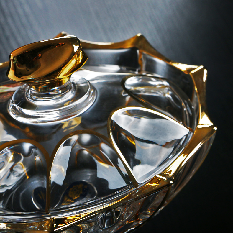 摆件带盖糖果盘干果盘零食水果盘时尚珐琅 款式五:金边卡里索高脚款