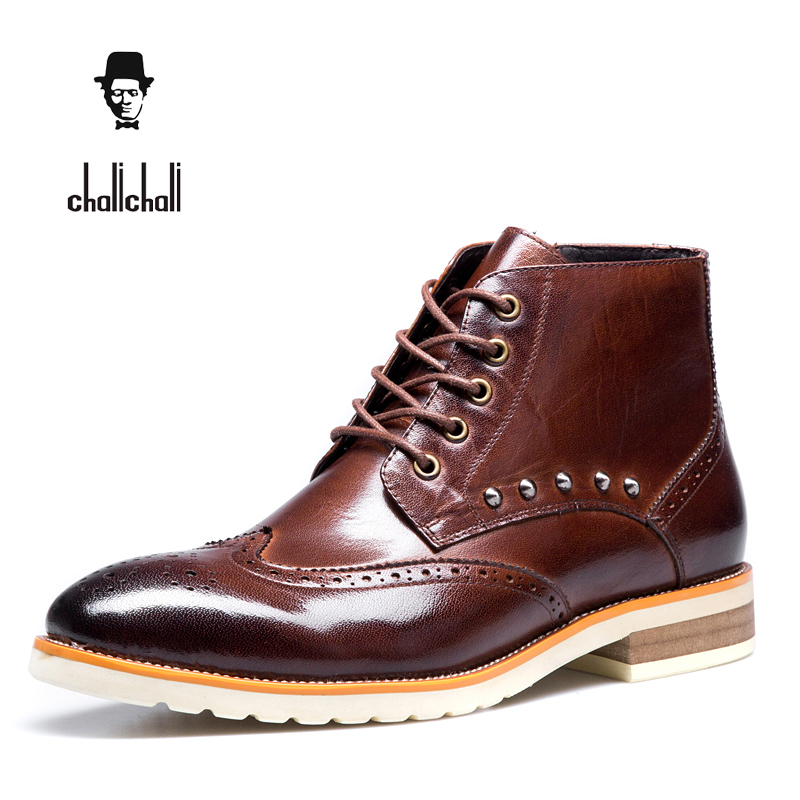 查理chali 春季新款男士皮鞋 男真皮正装鞋 英伦高帮商务休闲鞋vh