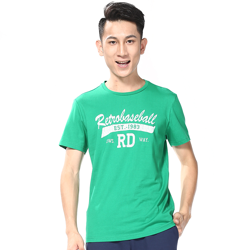 德尔惠deerway 男装夏季印花圆领短袖运动休闲男t恤82510106 豆绿色