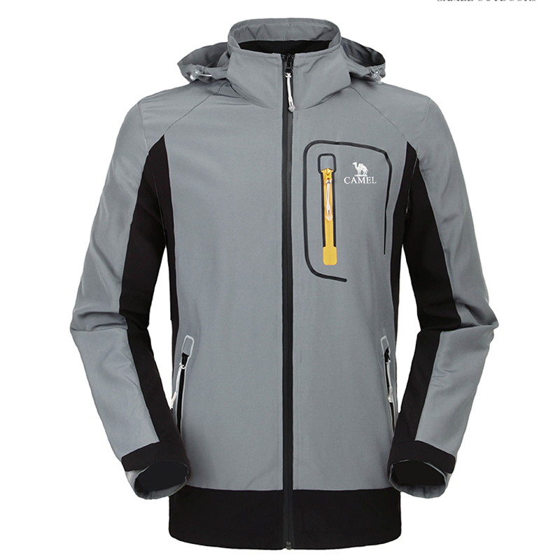 骆驼(camel)户外男款 2015春季新款防风透气防泼水风衣越野夹克 浅灰