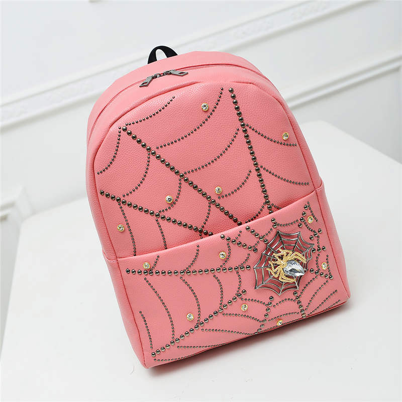 acne 2015新款铆钉双肩包女pu韩版街头柳丁休闲背包书包学院风蜘蛛包