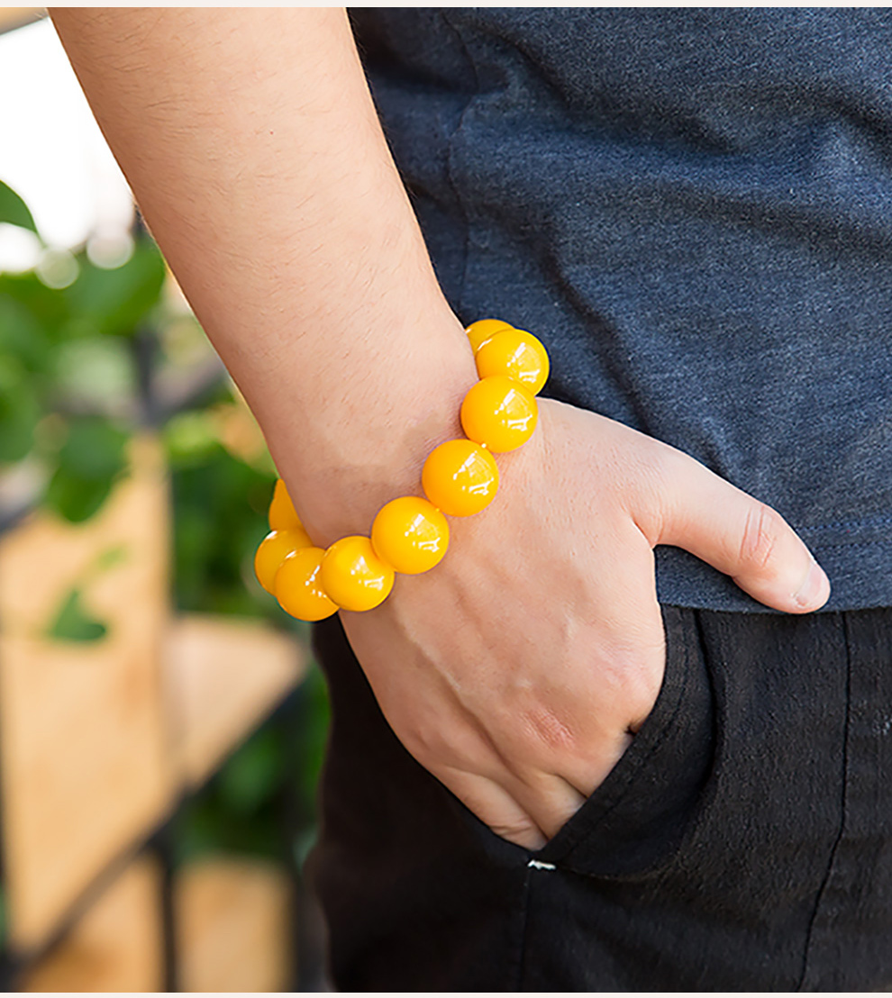绿侬 琥珀蜜蜡手串男士单圈手链女款原矿鸡油黄老蜜圆珠佛珠带证书 鸡