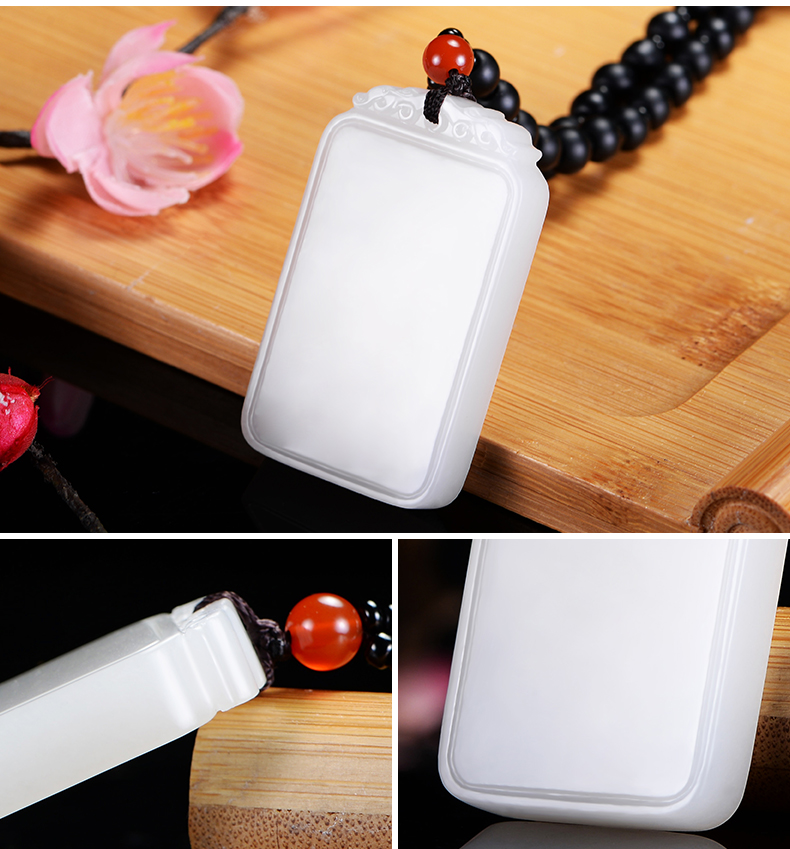 禧璐 和田玉羊脂玉白玉平安无事牌吊坠男女款项链挂件玉坠子玉石玉佩