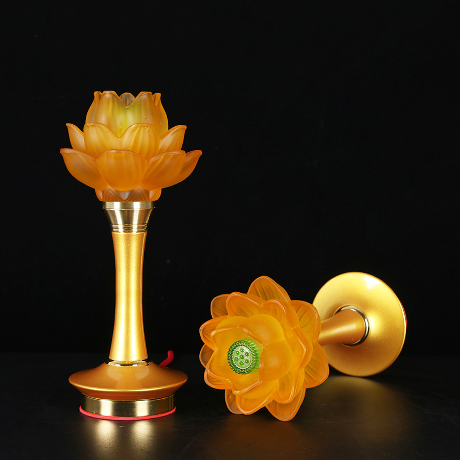 圆通佛前琉璃莲花灯佛供灯一对led供佛灯家用长明灯供奉佛堂用品花蕾