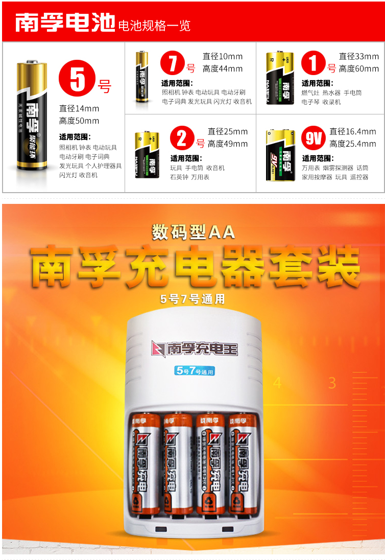 南孚(nanfu)aa-4b 充电王 数码型