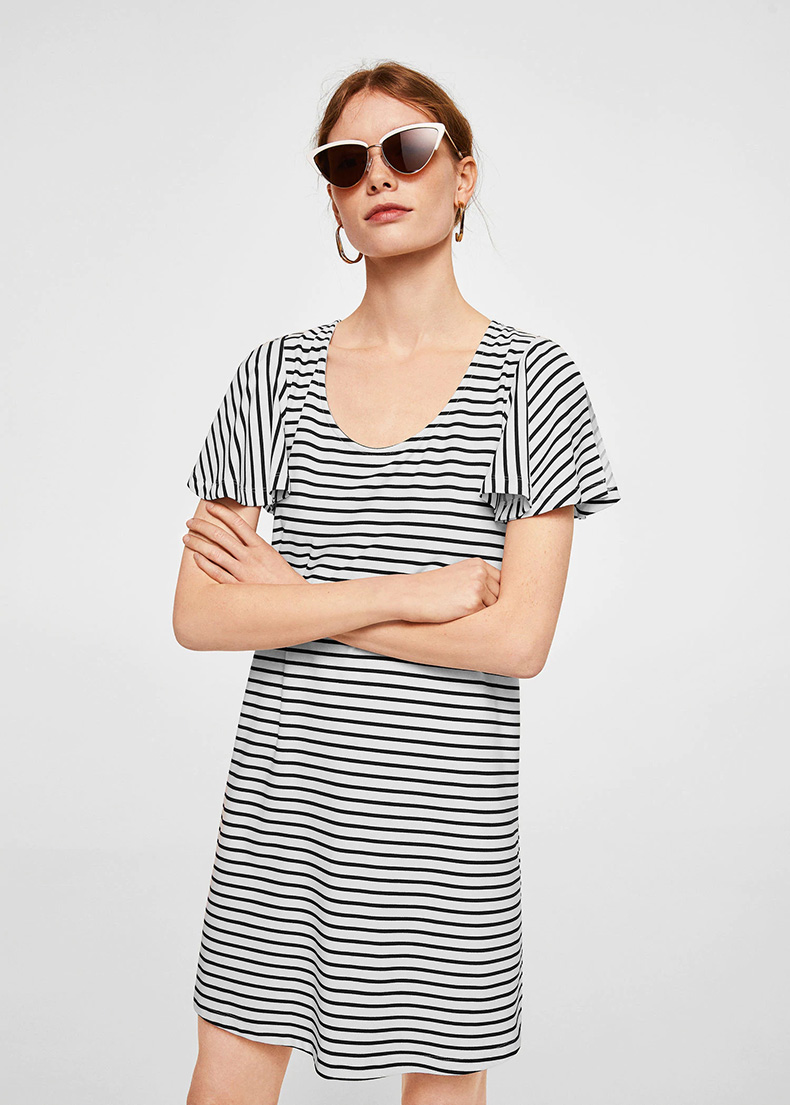 mango女装2018春夏|花边袖连衣裙21067685,已整合 黑色 21/m_现价-1元