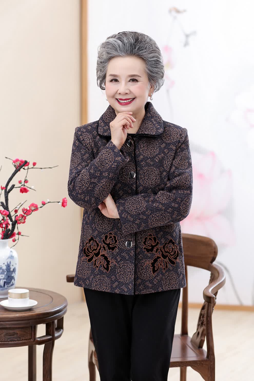 莲简新款老年人女春装装衣服老人奶奶春秋外套女老太太外套6070岁80