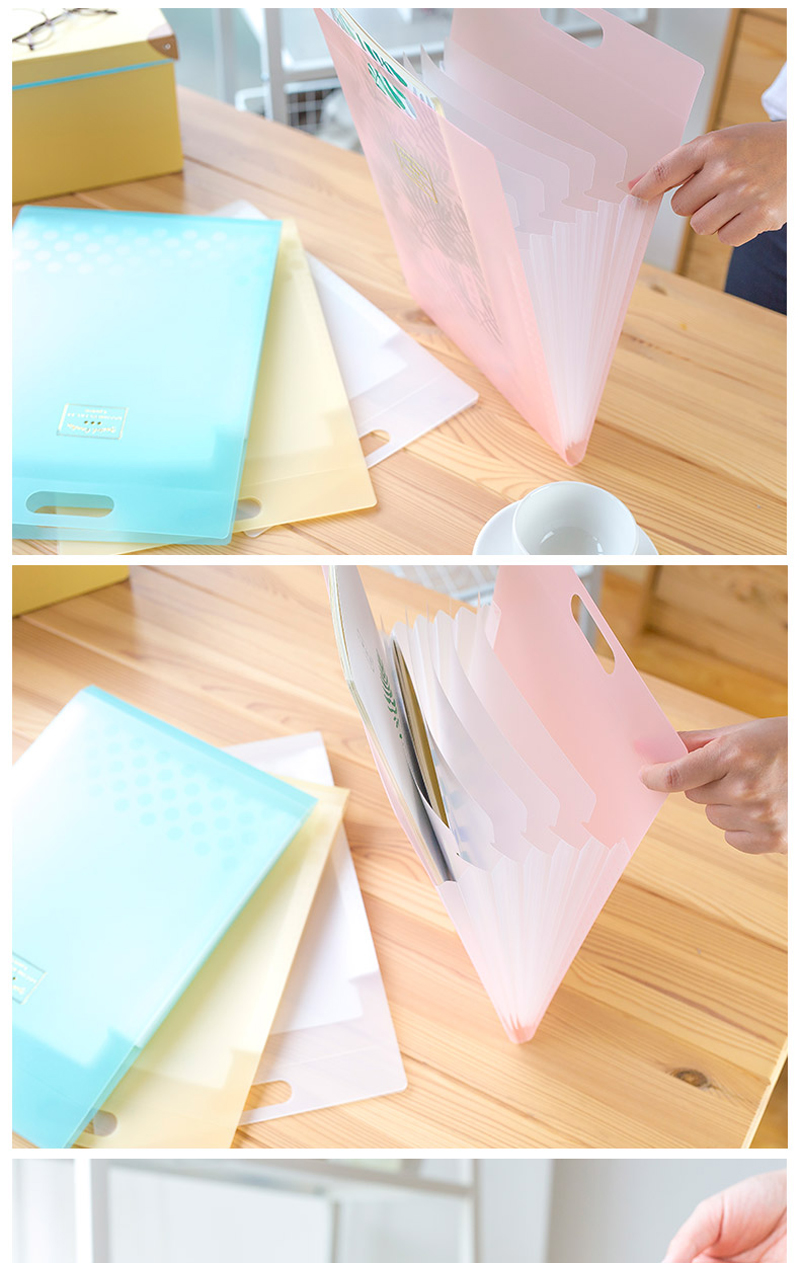 国誉竖款风琴包多层文件夹学生用试卷收纳袋小清新 蓝粉(格子)