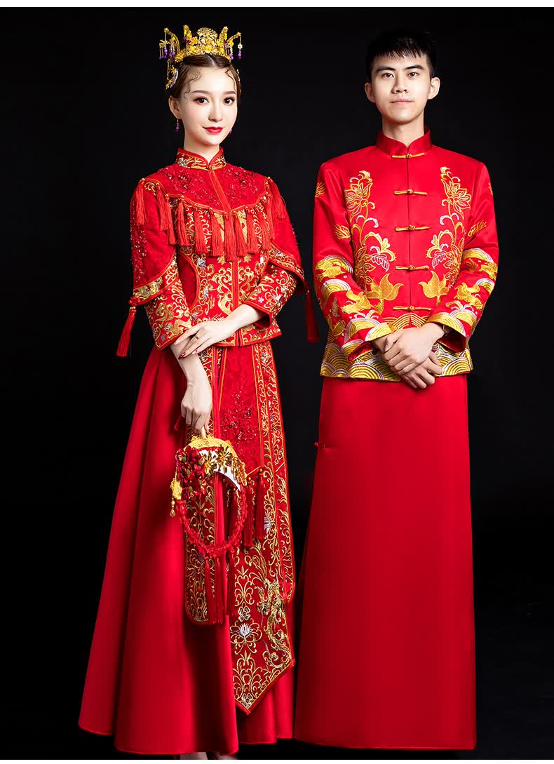 龙曼尼仕秀禾服新郎装中式结婚礼服马褂喜服金鱼南装s