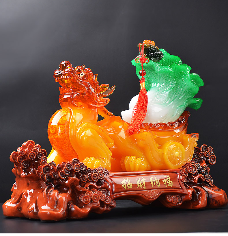 聚善缘 招财纳福貔貅白菜摆件貔貅皮丘金蟾翡翠玉白菜 店铺前台装饰