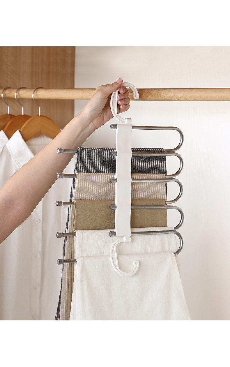 2个装 凤全可折叠不锈钢多功能多层裤架裤子衣架家用无痕裤夹衣柜收纳