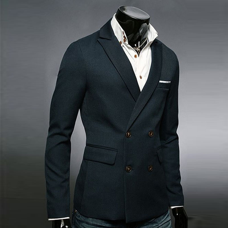 韩版修身纯色休闲西装外套1802 藏绿色 韩版修身款式偏小建议选大一码