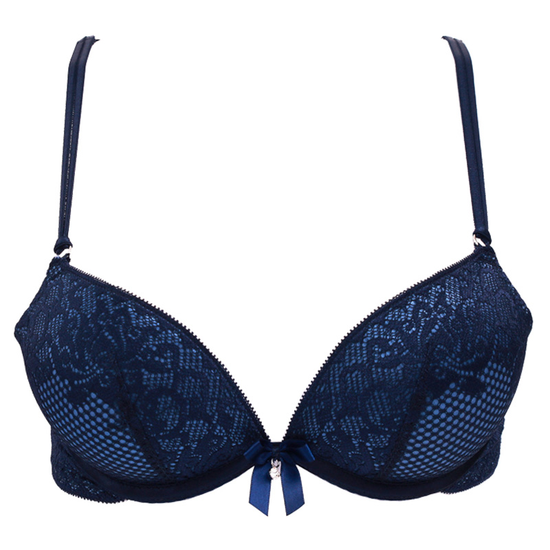 缪诗mmuses深v聚拢文胸 蕾丝拼接刺绣性感细肩带内衣胸罩 摩登焦点