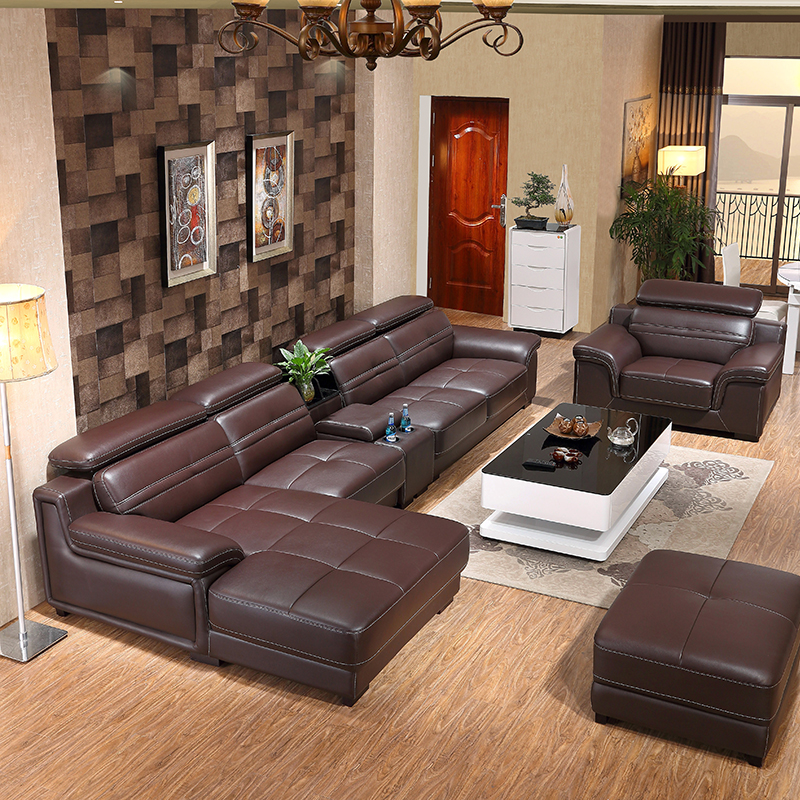 百衲尔 大小户型真皮沙发组合 现代皮艺沙发 客厅牛皮储物沙发 浅咖啡