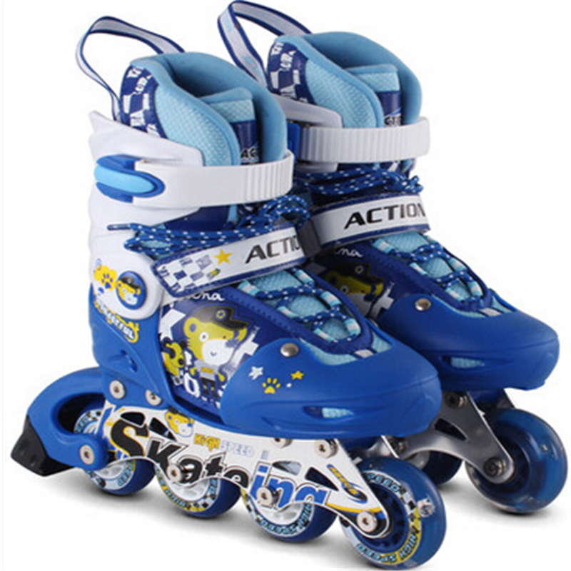 动感儿童套装溜冰轮滑鞋旱冰鞋全套装 男女全闪光翅膀 深蓝色 单闪s32