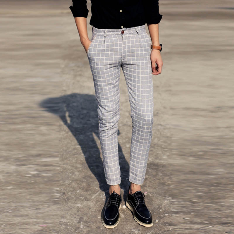 yaoli 英伦男士格子休闲裤春季男韩版修身休闲直筒裤长裤a201-zk551