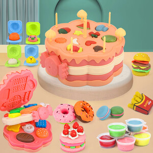 plus会员babamama爸爸妈妈儿童彩泥超轻粘土三层蛋糕汉堡机玩具套装
