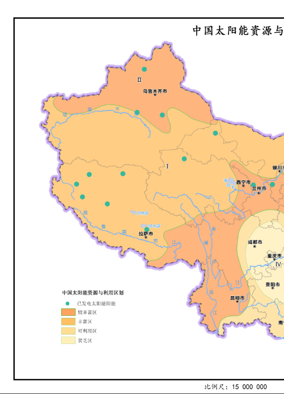 中国太阳能资源与利用区划分布图